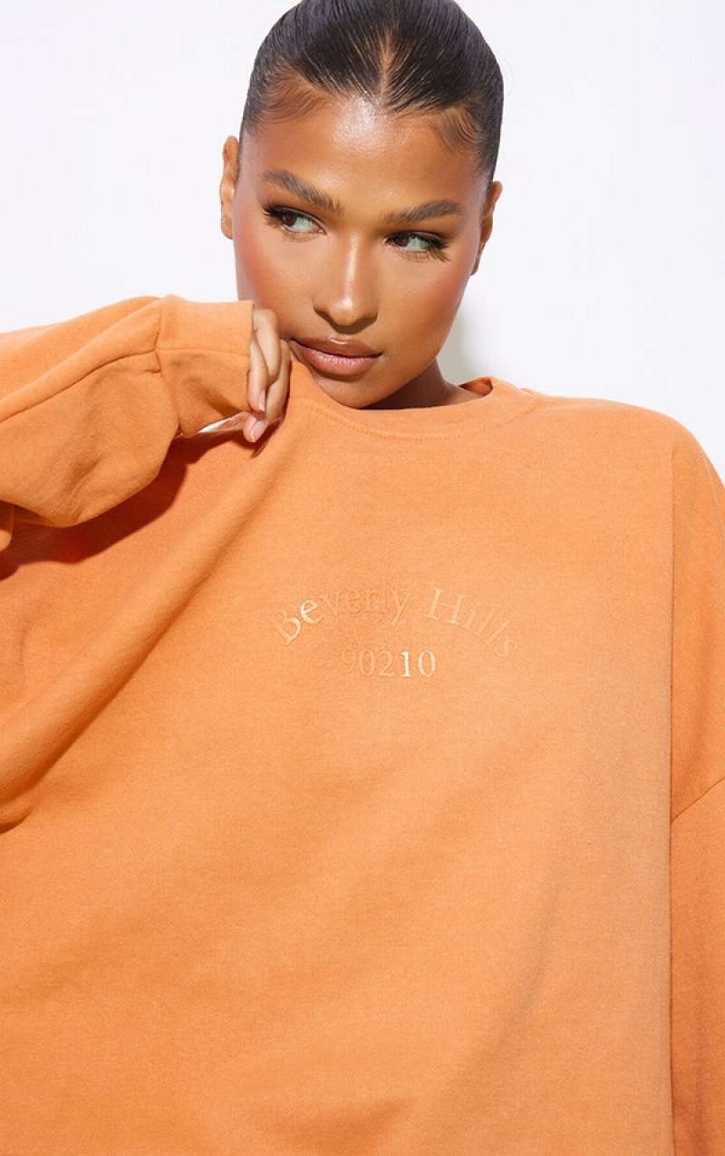 Hanorace Pretty Little Thing Beverly Hills Printed Washed Portocalii | FPSA52430