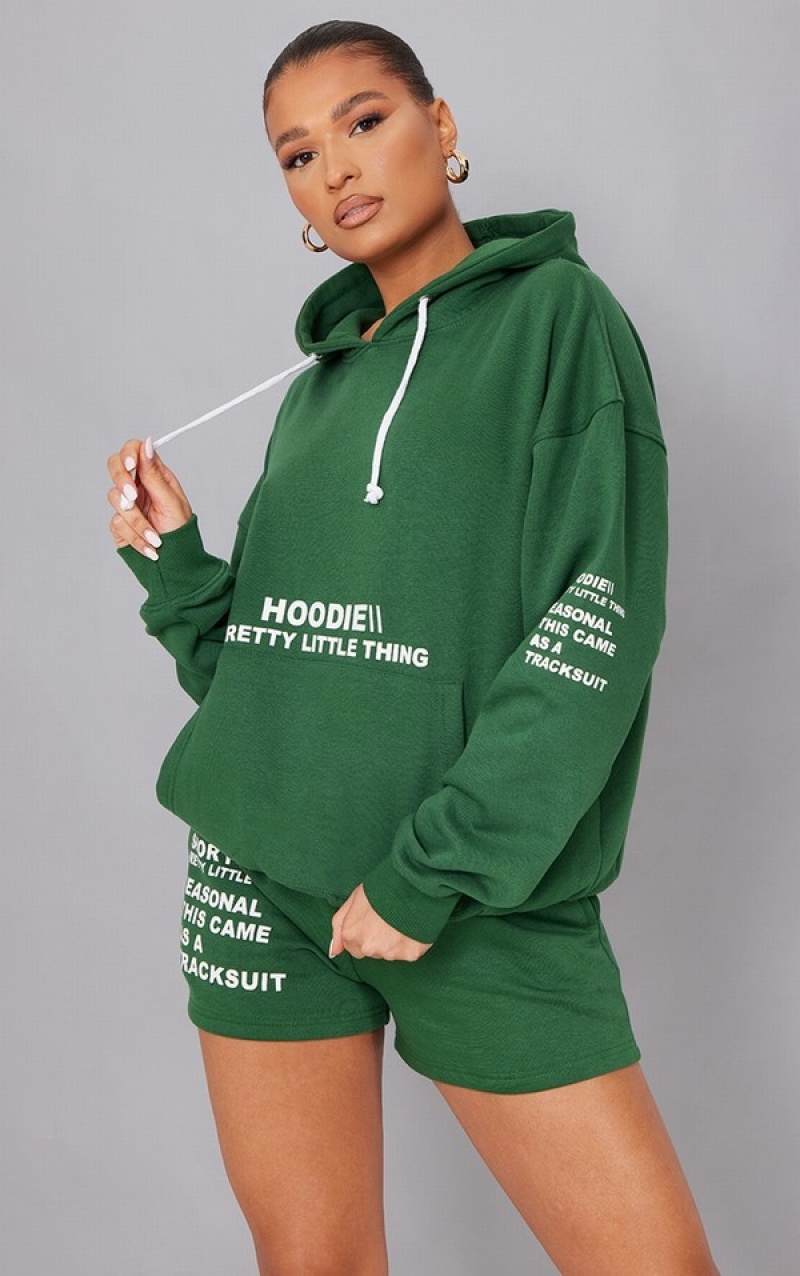 Hanorace Pretty Little Thing Forest Oversized Grafice Print Pocket Front Verzi | RPAU39568