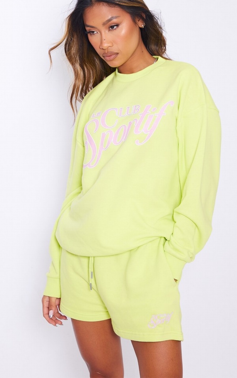 Hanorace Pretty Little Thing Lime Grafice Print Oversized Usori Verzi Deschis | TVCO62317