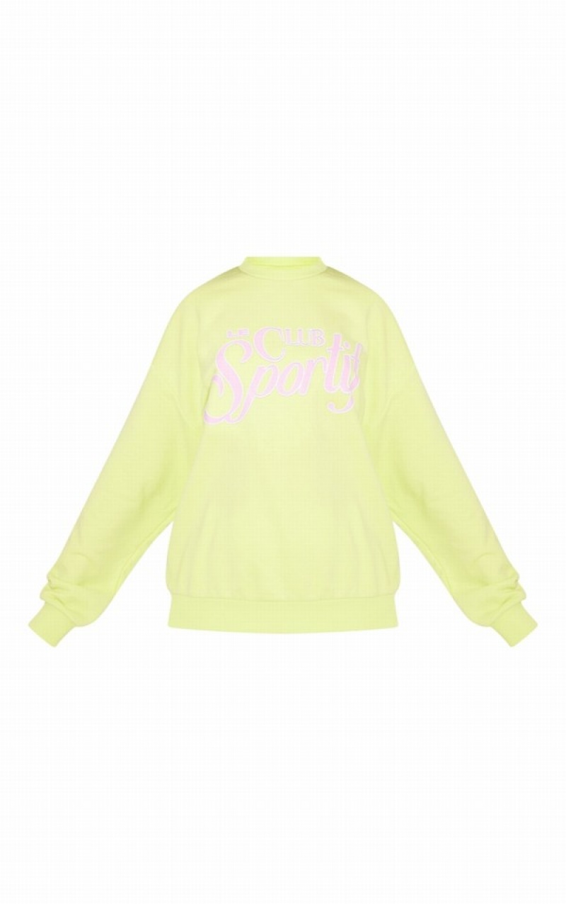 Hanorace Pretty Little Thing Lime Grafice Print Oversized Usori Verzi Deschis | TVCO62317
