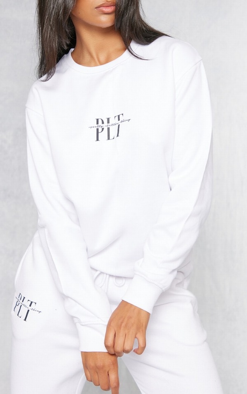 Hanorace Pretty Little Thing Logo Grafice Print Albi | OGAS46709