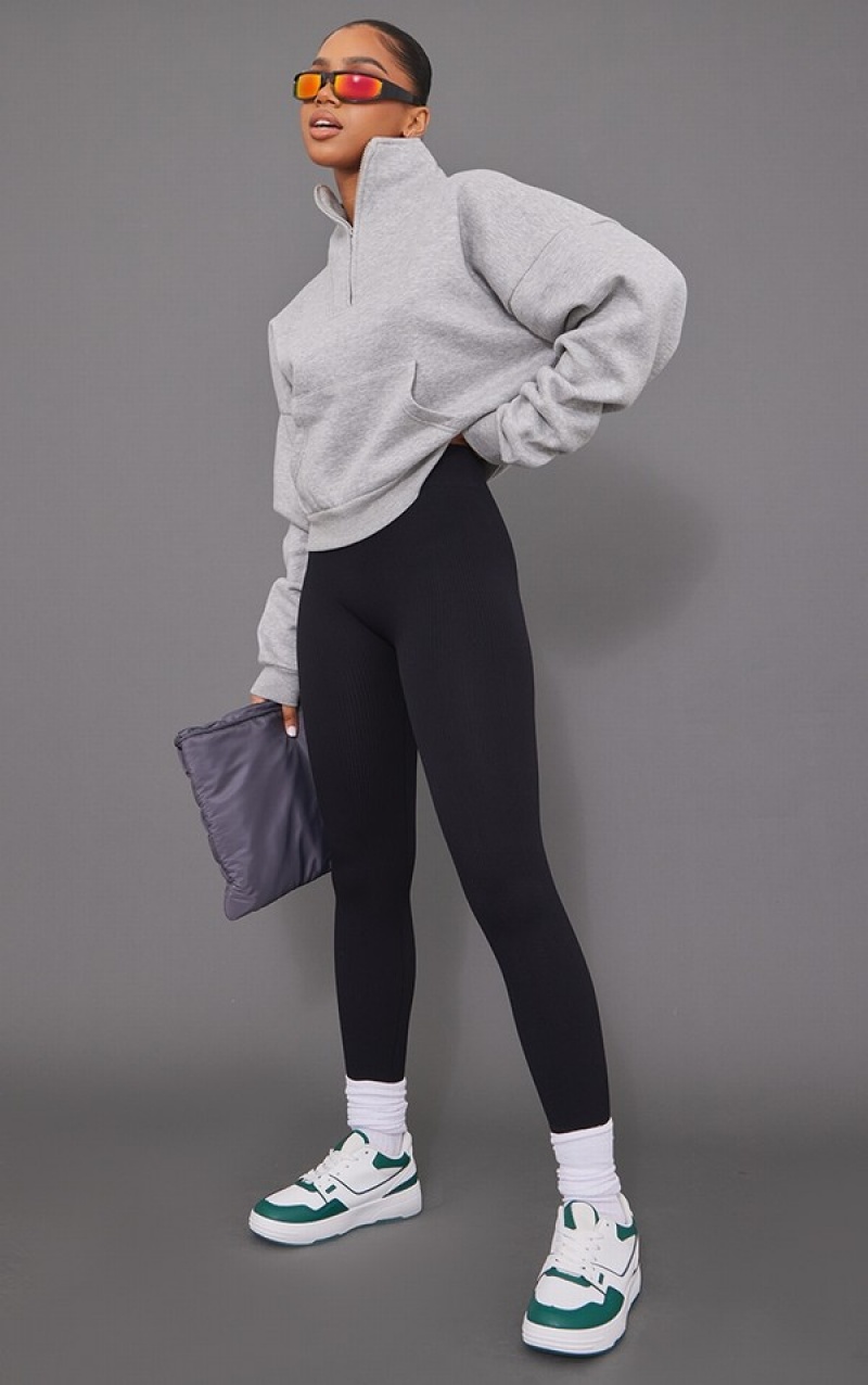Hanorace Pretty Little Thing Marl Panel Pocket Detail Funnel Neck Gri | PDIK20156