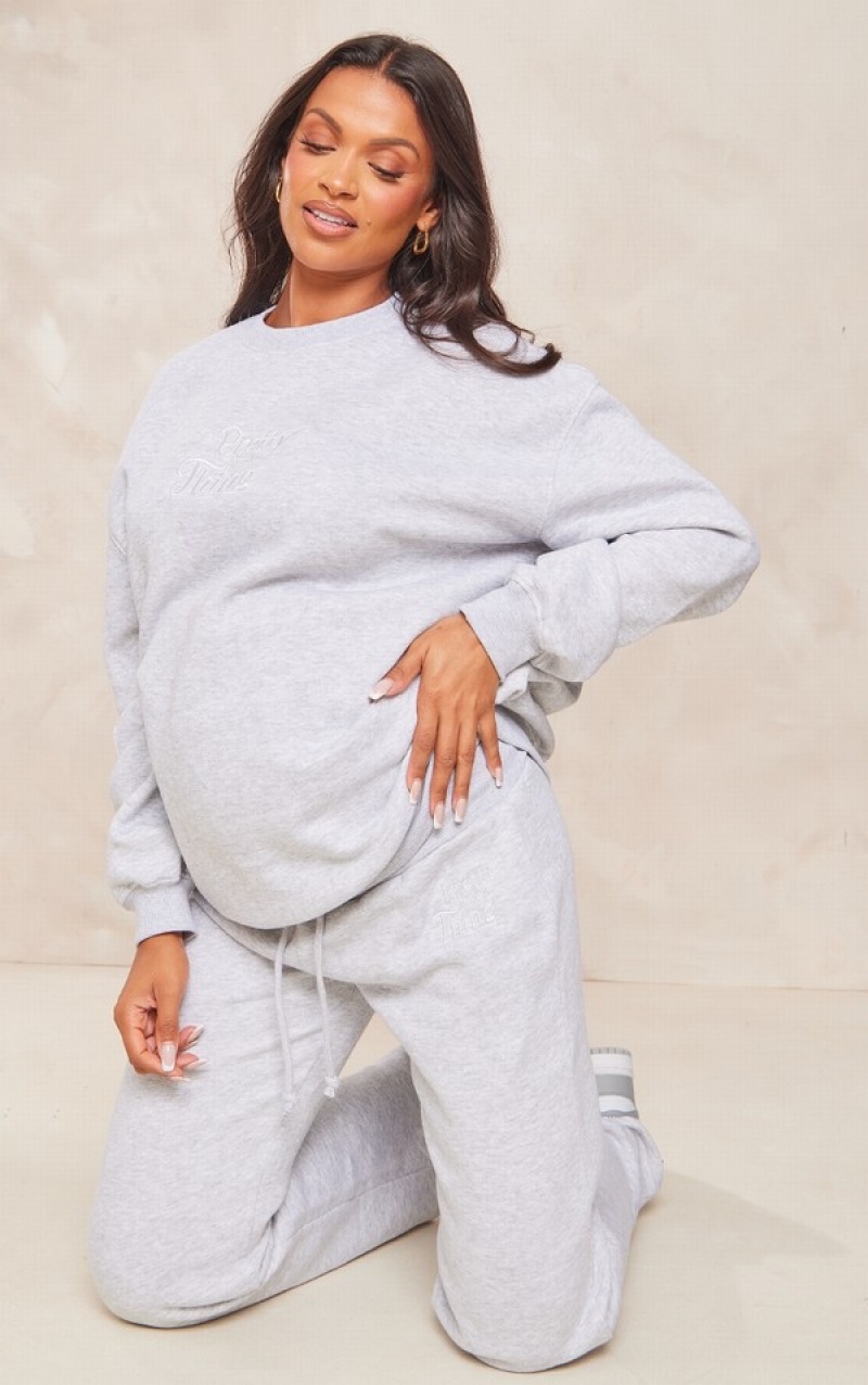 Hanorace Pretty Little Thing Maternity Ash EmbroideOversized Gri | QEZS29603