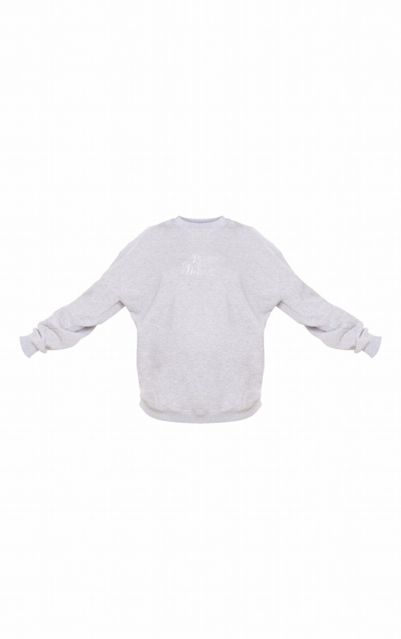 Hanorace Pretty Little Thing Maternity Ash EmbroideOversized Gri | QEZS29603