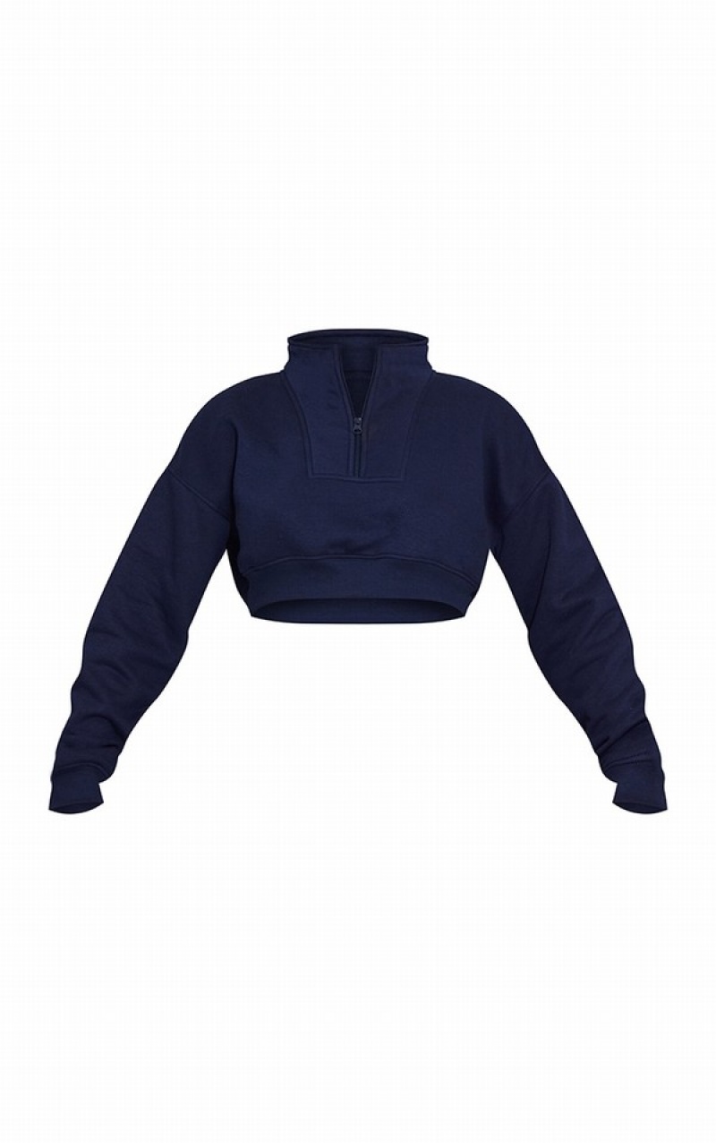 Hanorace Pretty Little Thing Midnight Half Zip Cropped Albastri | AMTV36940