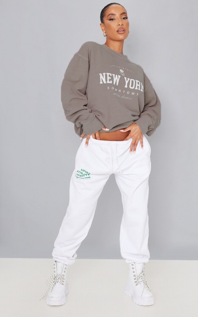 Hanorace Pretty Little Thing Mocha New York Downtown Grafice Printed Bej | TRPB72136