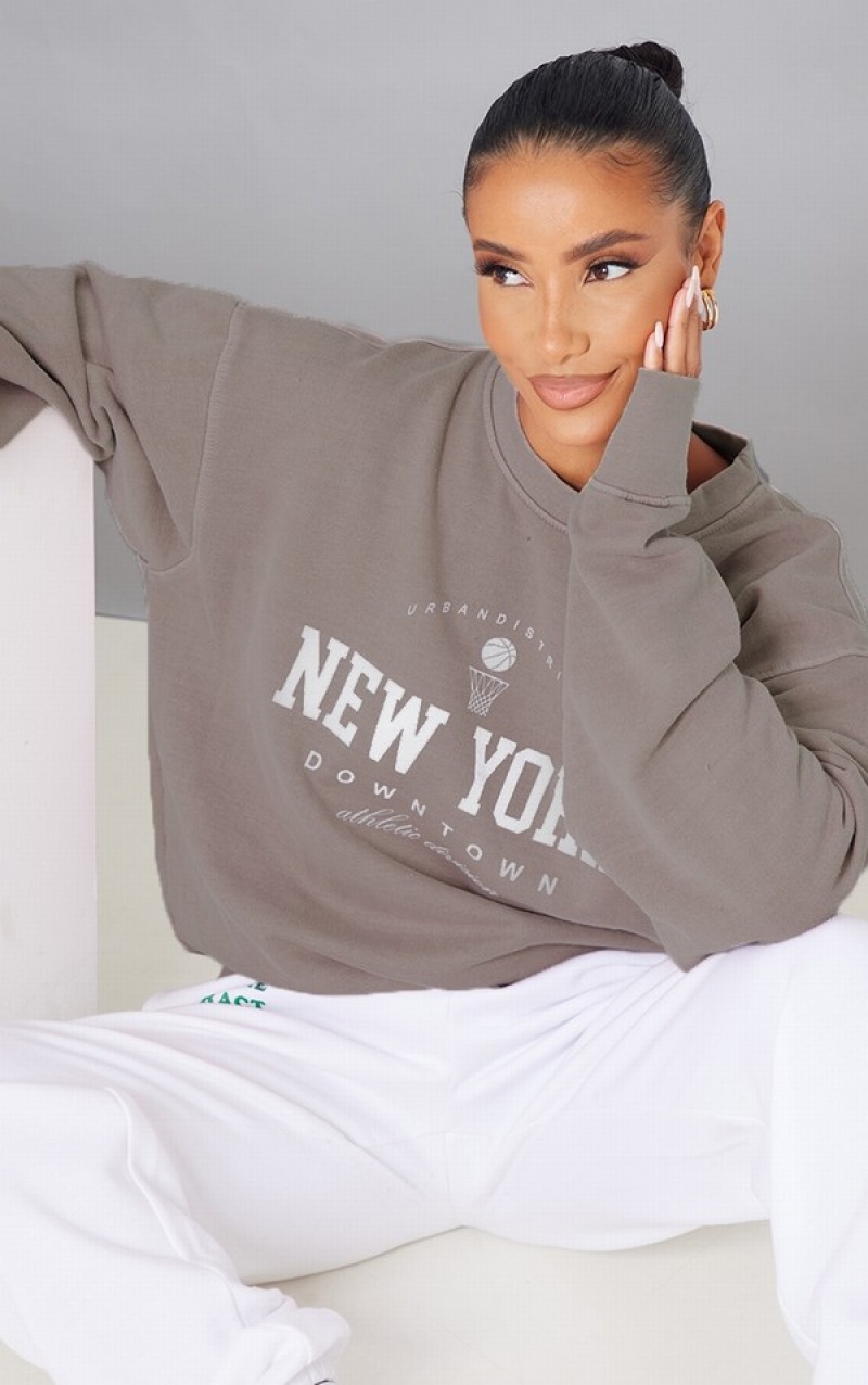Hanorace Pretty Little Thing Mocha New York Downtown Grafice Printed Bej | TRPB72136