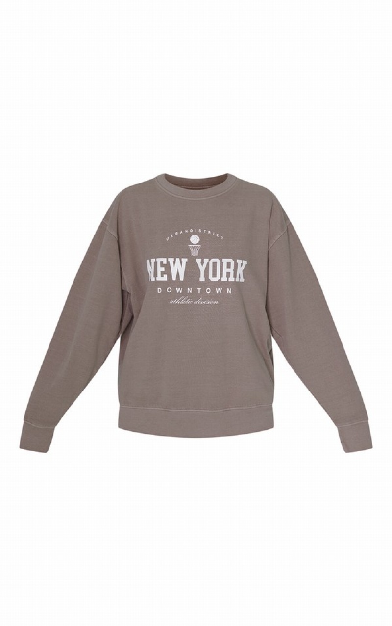 Hanorace Pretty Little Thing Mocha New York Downtown Grafice Printed Bej | TRPB72136