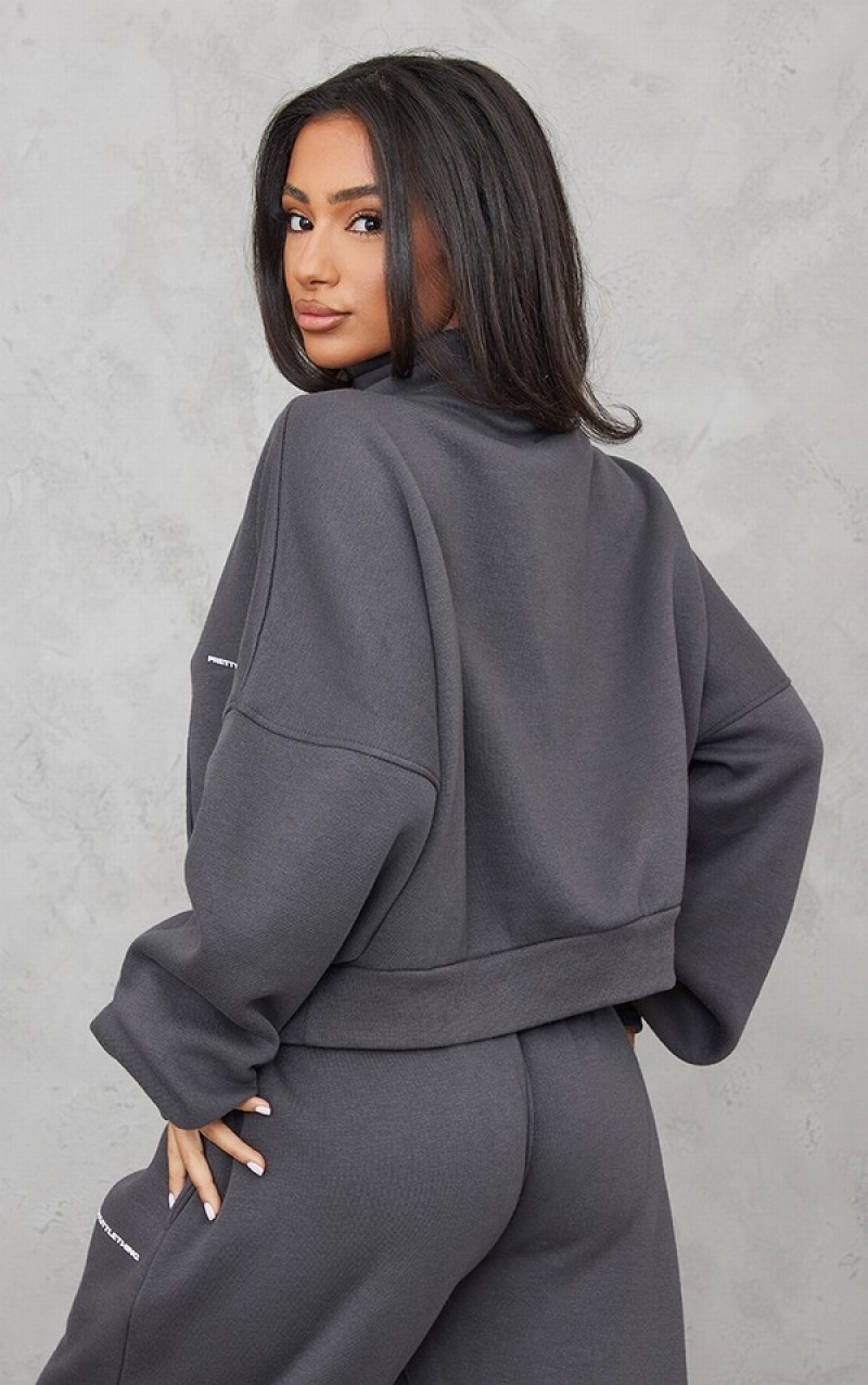 Hanorace Pretty Little Thing Petite Charcoal Half Zip Oversized Gri | WGVF49237