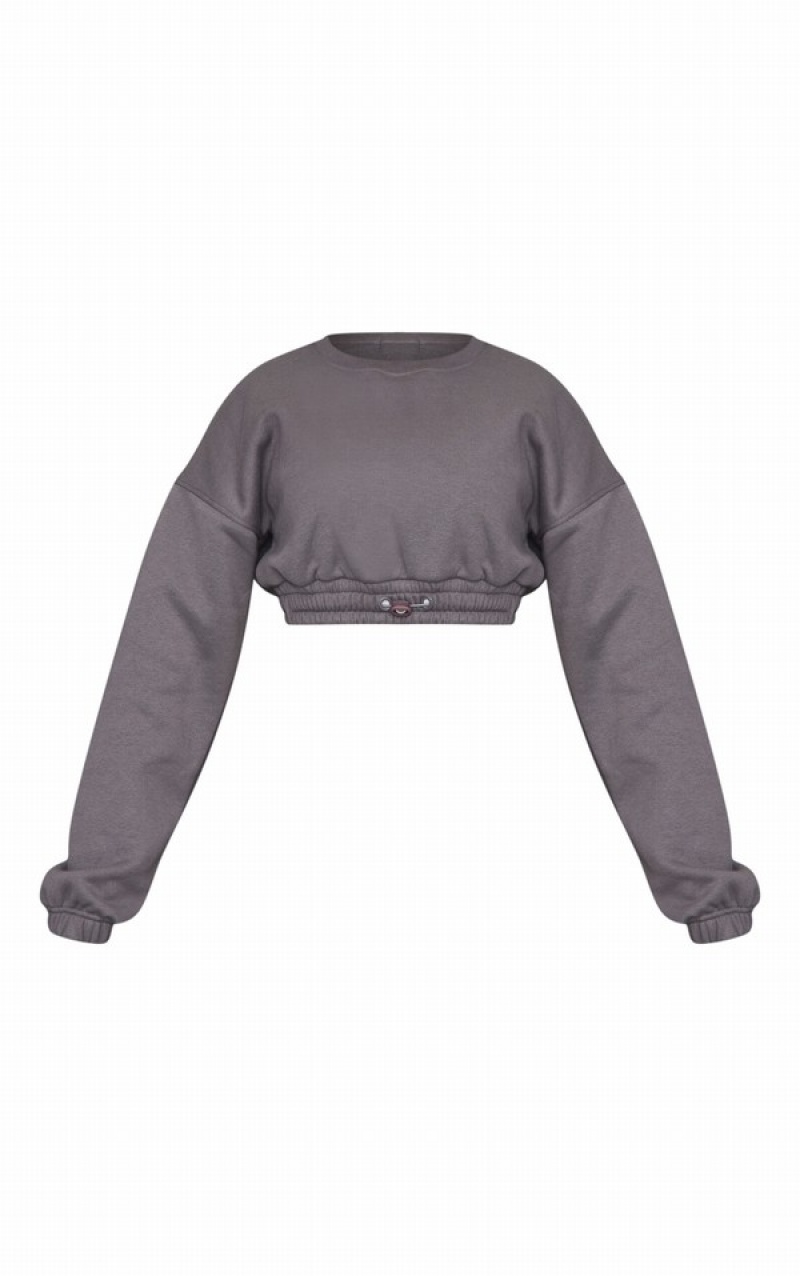 Hanorace Pretty Little Thing Petite Steel Cropped Elasticated Gri Albastri | GVJY50724