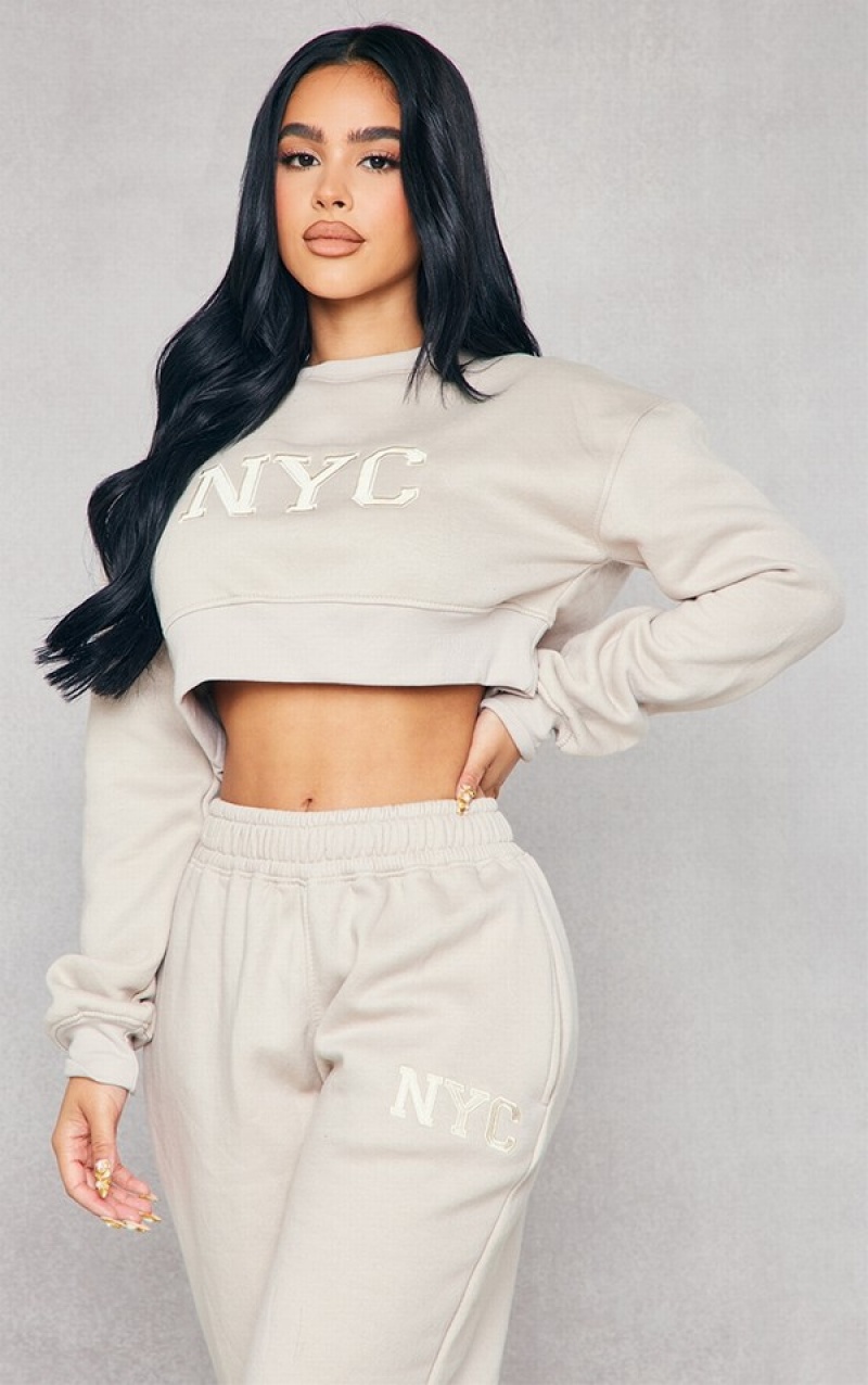 Hanorace Pretty Little Thing Petite Taupe NYC Cropped Gri Maro | OBSC14309