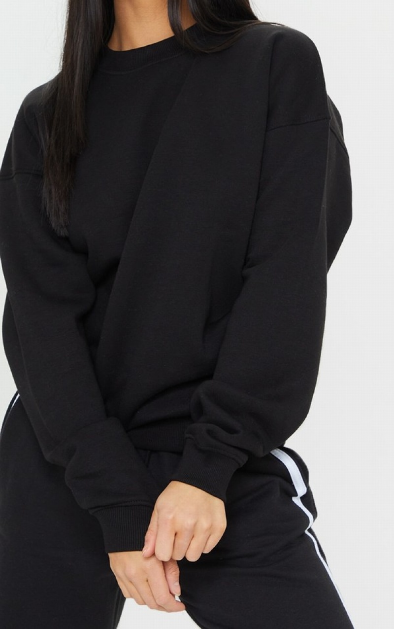 Hanorace Pretty Little Thing Petite Ultimate Oversized Crewneck Negrii | CKJM81547