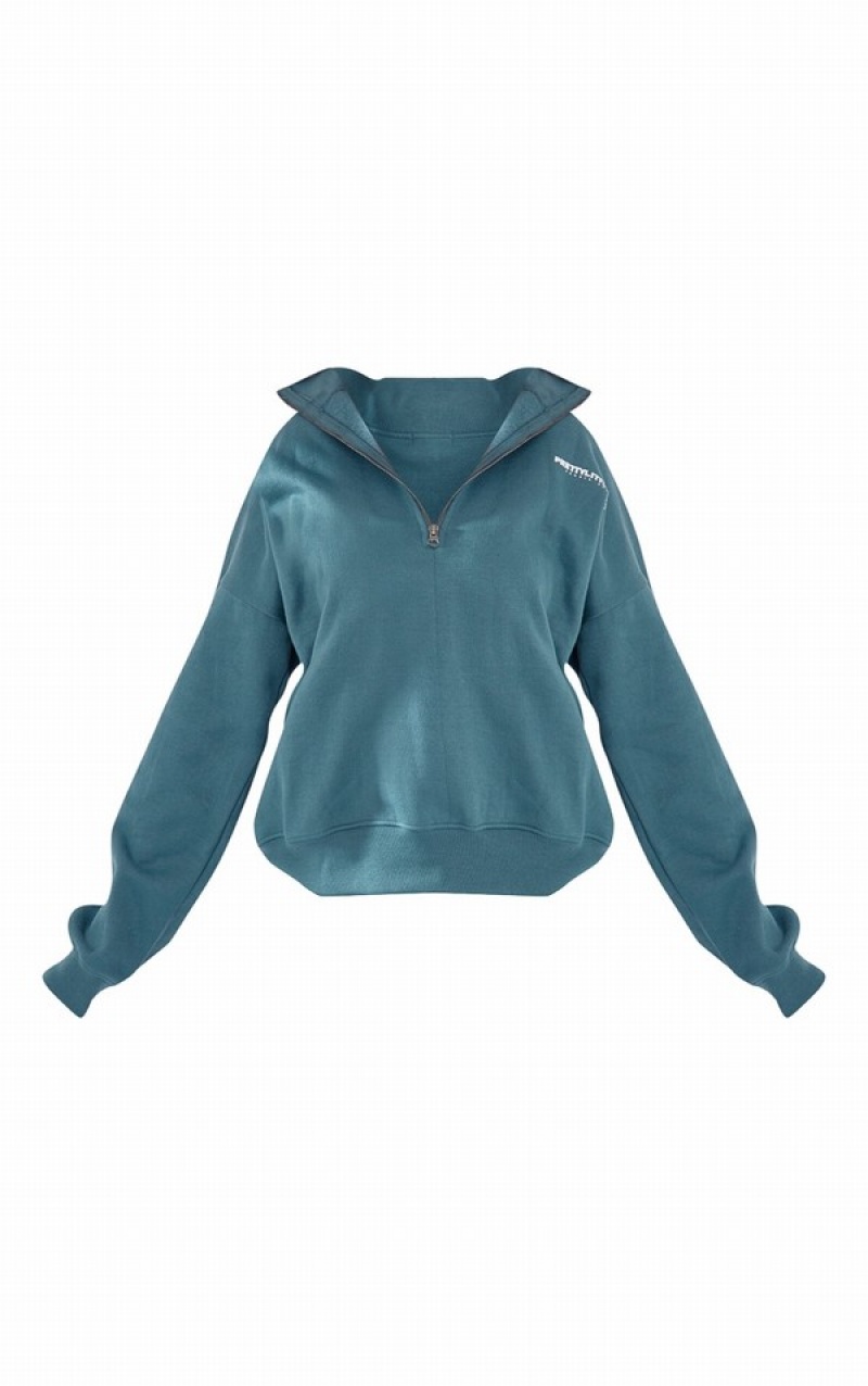 Hanorace Pretty Little Thing Petrol Printed Zip Up Albastri | ZTNW49782