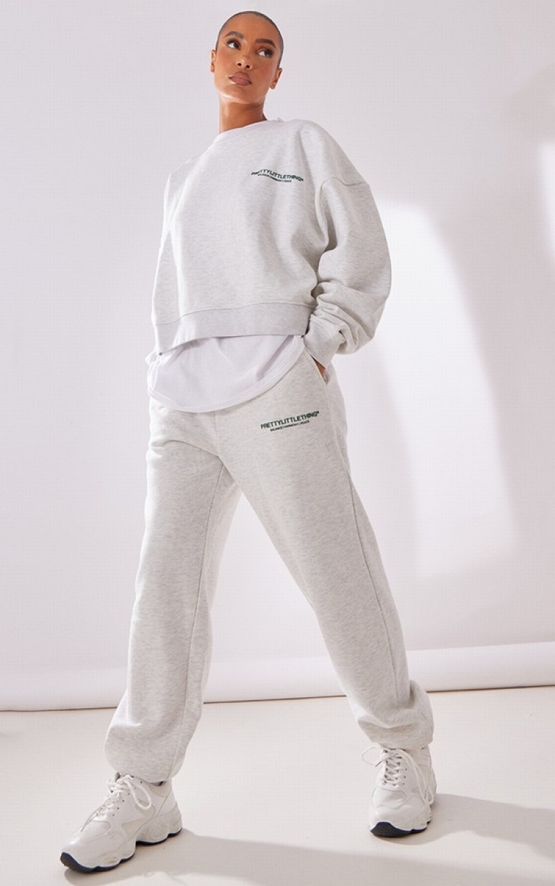 Hanorace Pretty Little Thing Premium Ash Printed Oversized Boxy Gri | TKWF90135