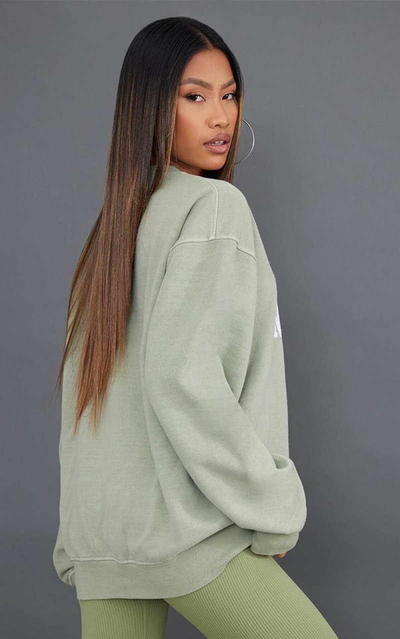Hanorace Pretty Little Thing Sage New York Downtown Grafice Printed Masline Verzi | MGJS30758