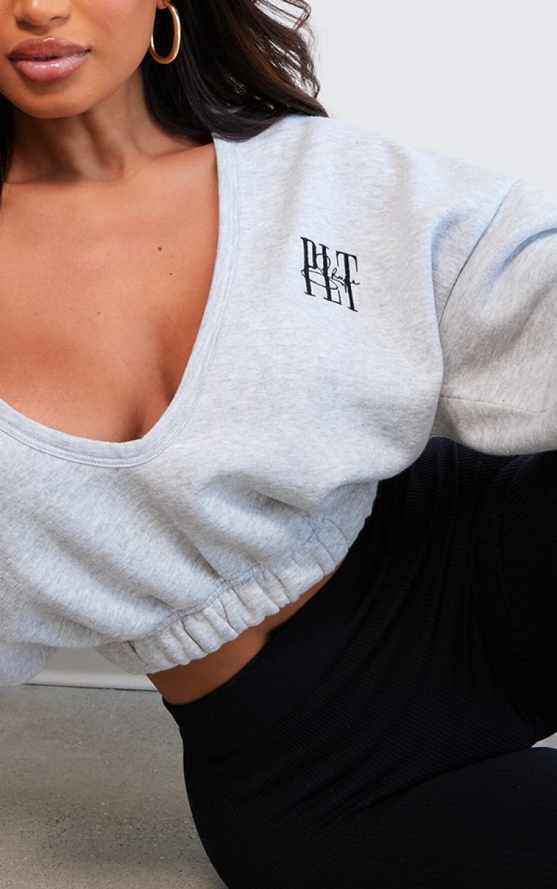 Hanorace Pretty Little Thing Shape Ash EmbroideCropped Gri | HJOC61427
