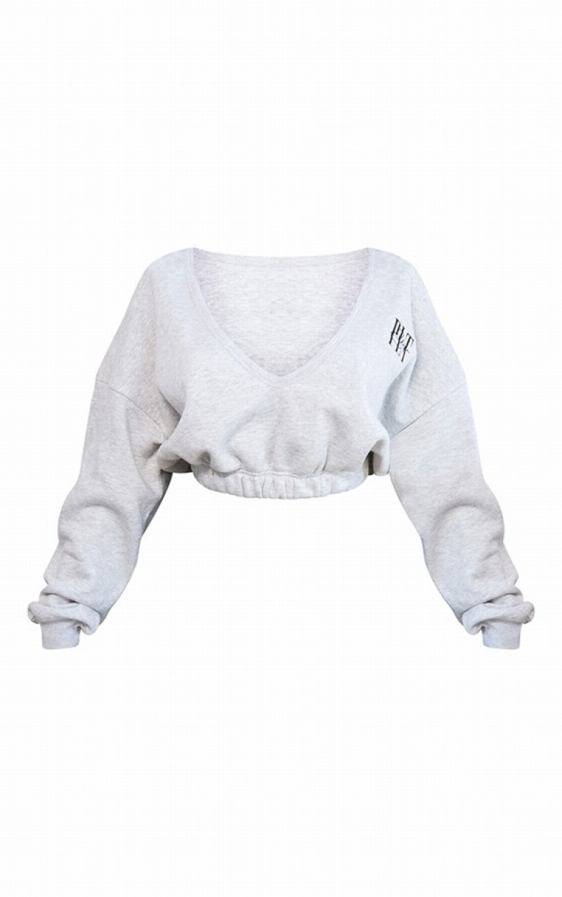 Hanorace Pretty Little Thing Shape Ash EmbroideCropped Gri | HJOC61427