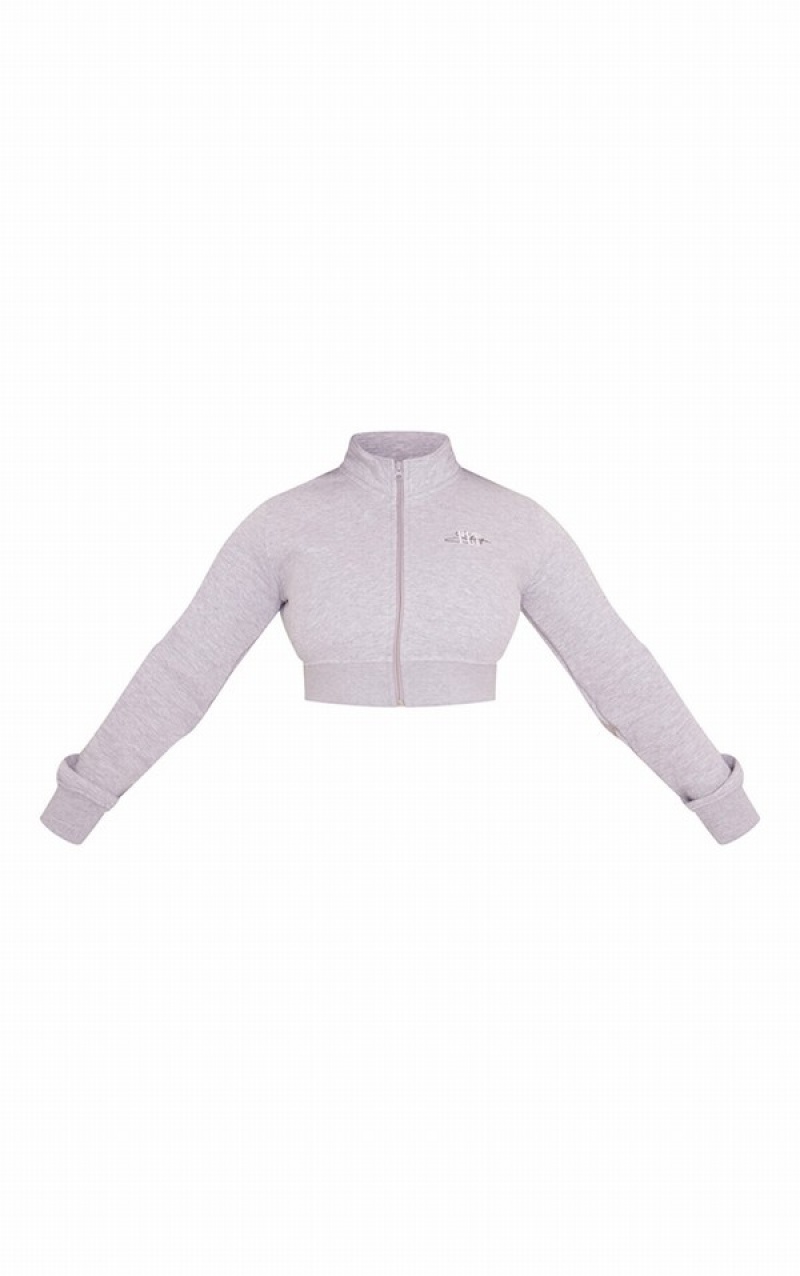 Hanorace Pretty Little Thing Shape Marl EmbroideCropped Zip Gri | KYER10689