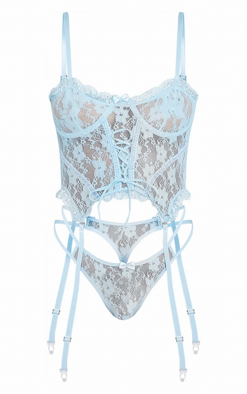 Lenjerie Pretty Little Thing Baby Frill Edge Dantela Up Corset Albastri | KBVE68192