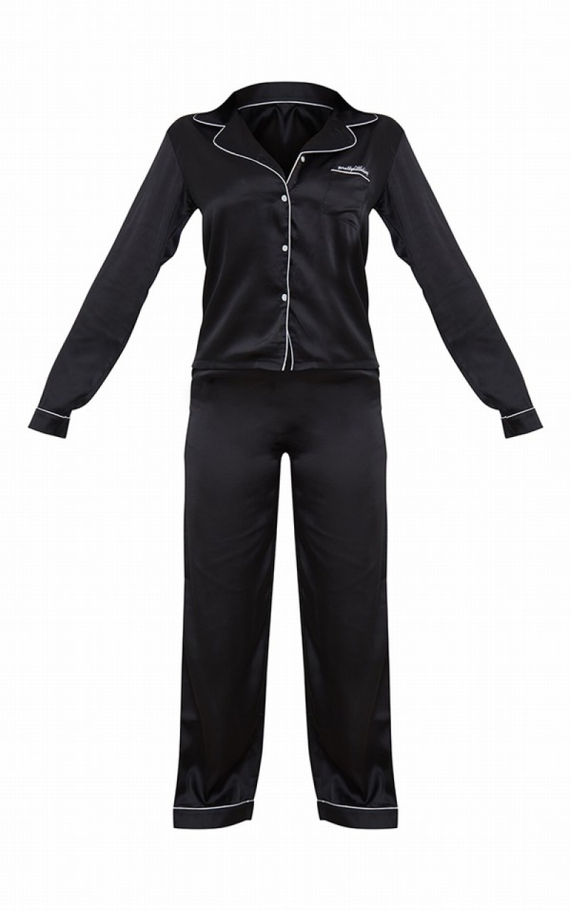 Lenjerie Pretty Little Thing Cizme Inalte Satin Pocket Long PJ Negrii | ODEG18907
