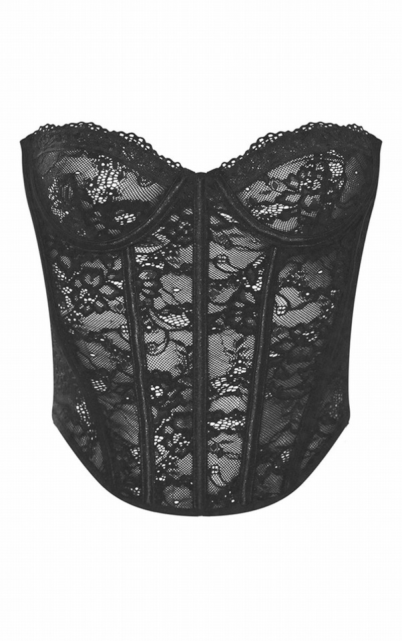 Lenjerie Pretty Little Thing Dantela Boned Corset Negrii | PZEG74829