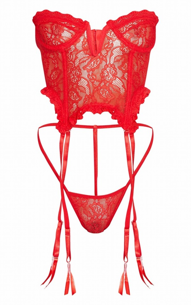 Lenjerie Pretty Little Thing Dantela Frill UnderwiCorset Rosii | SUNZ57698