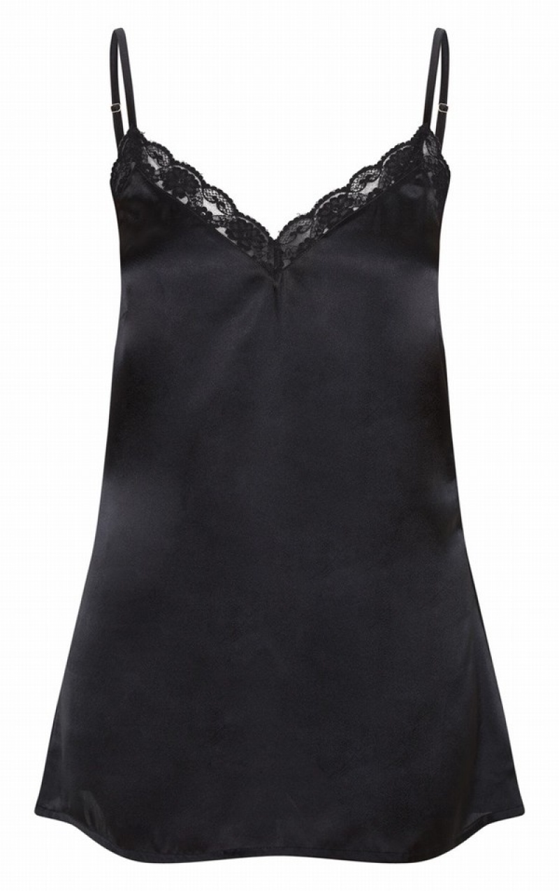 Lenjerie Pretty Little Thing Dantela Trim Satin Nightie Negrii | HMPX20349