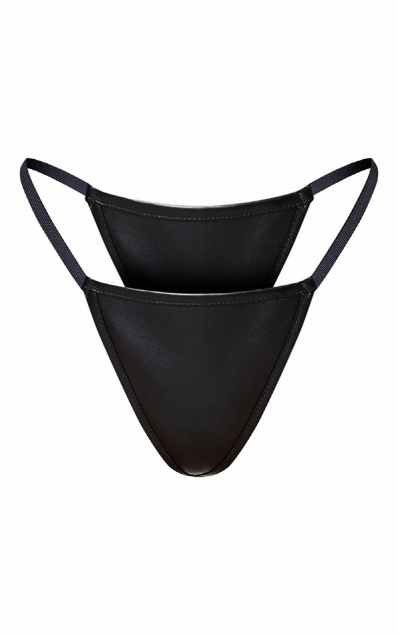 Lenjerie Pretty Little Thing Faux Piele Front Hook Eye Corset Negrii | AWTX58210