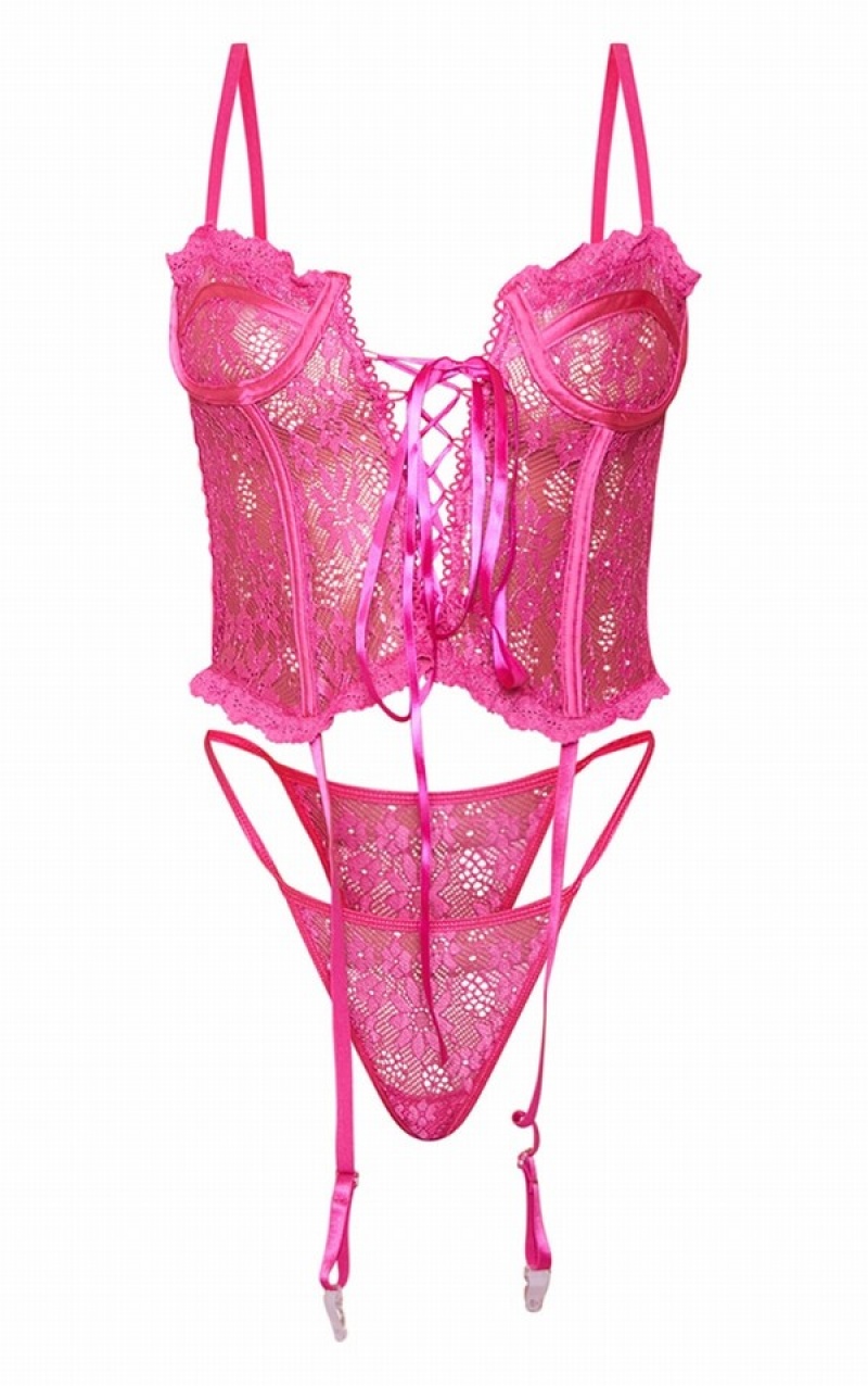 Lenjerie Pretty Little Thing Hot Floral Dantela Up Corset Roz | QWPL93264