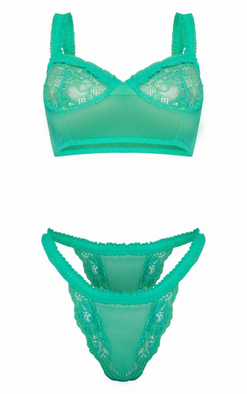 Lenjerie Pretty Little Thing Mesh Frill Detail Dantela UnderwiLongline Verzi | WYTN24856