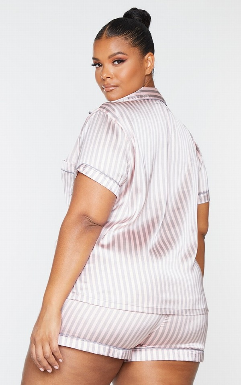 Lenjerie Pretty Little Thing Plus And Stripe Satin PJ Roz | GJUQ13560