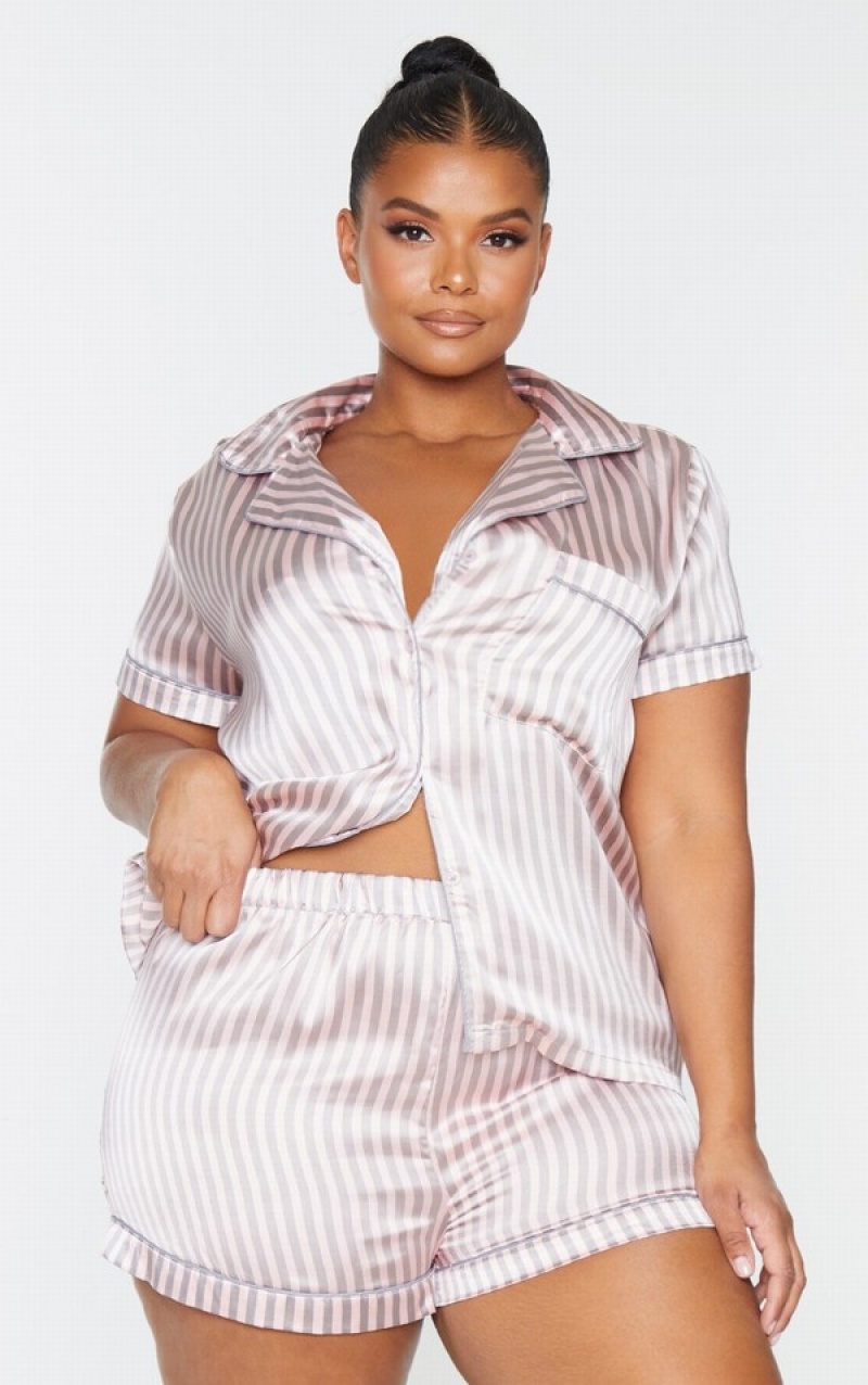 Lenjerie Pretty Little Thing Plus And Stripe Satin PJ Roz | GJUQ13560