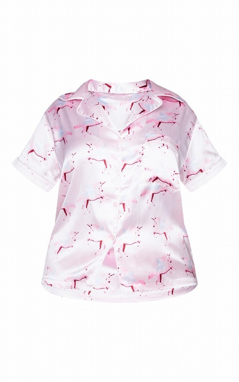 Lenjerie Pretty Little Thing Plus Unicorn Print Satin PJ Roz | ECWS93682