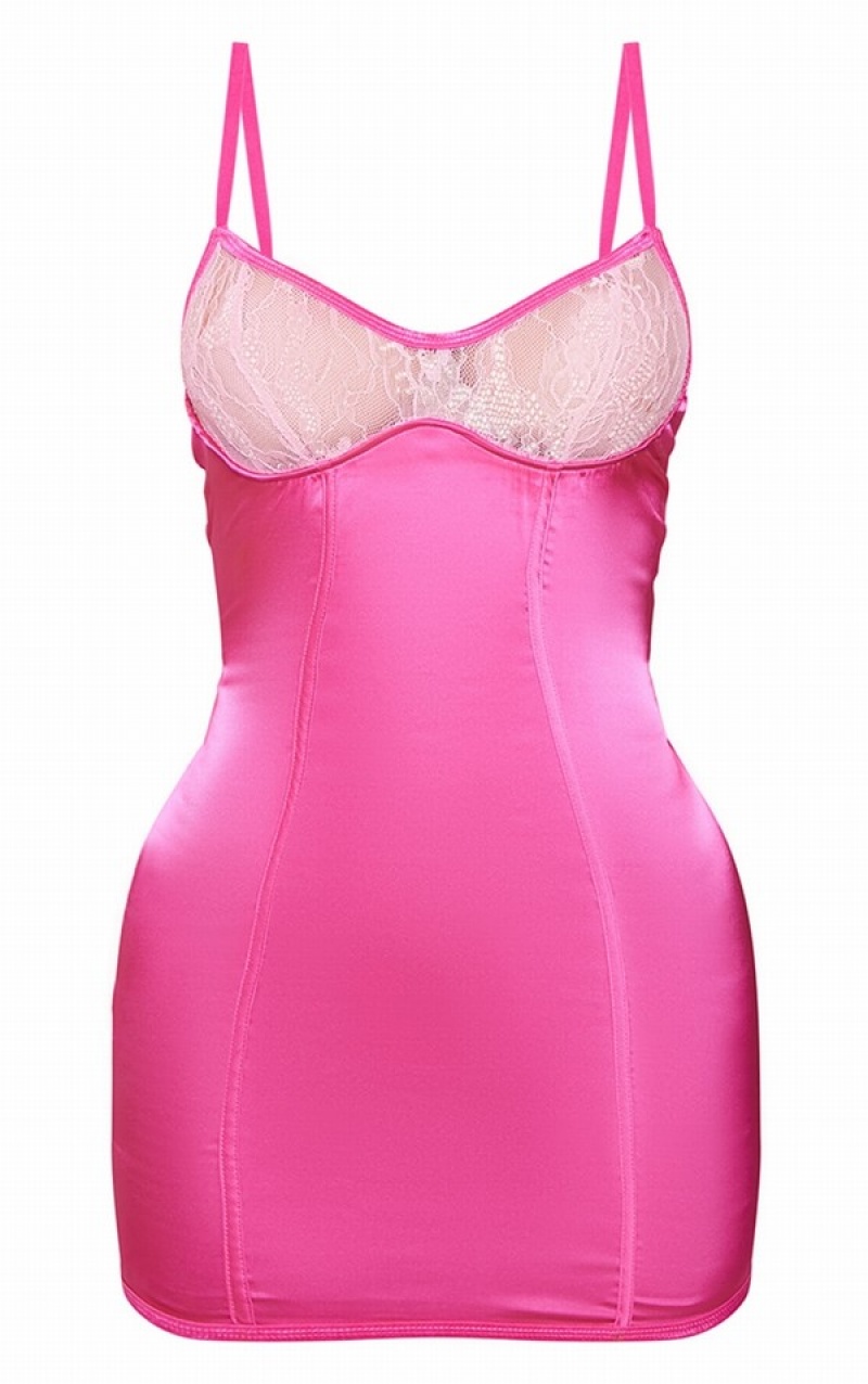 Lenjerie Pretty Little Thing Satin Dantela Panel Detail Slip Roz | JZCW84705