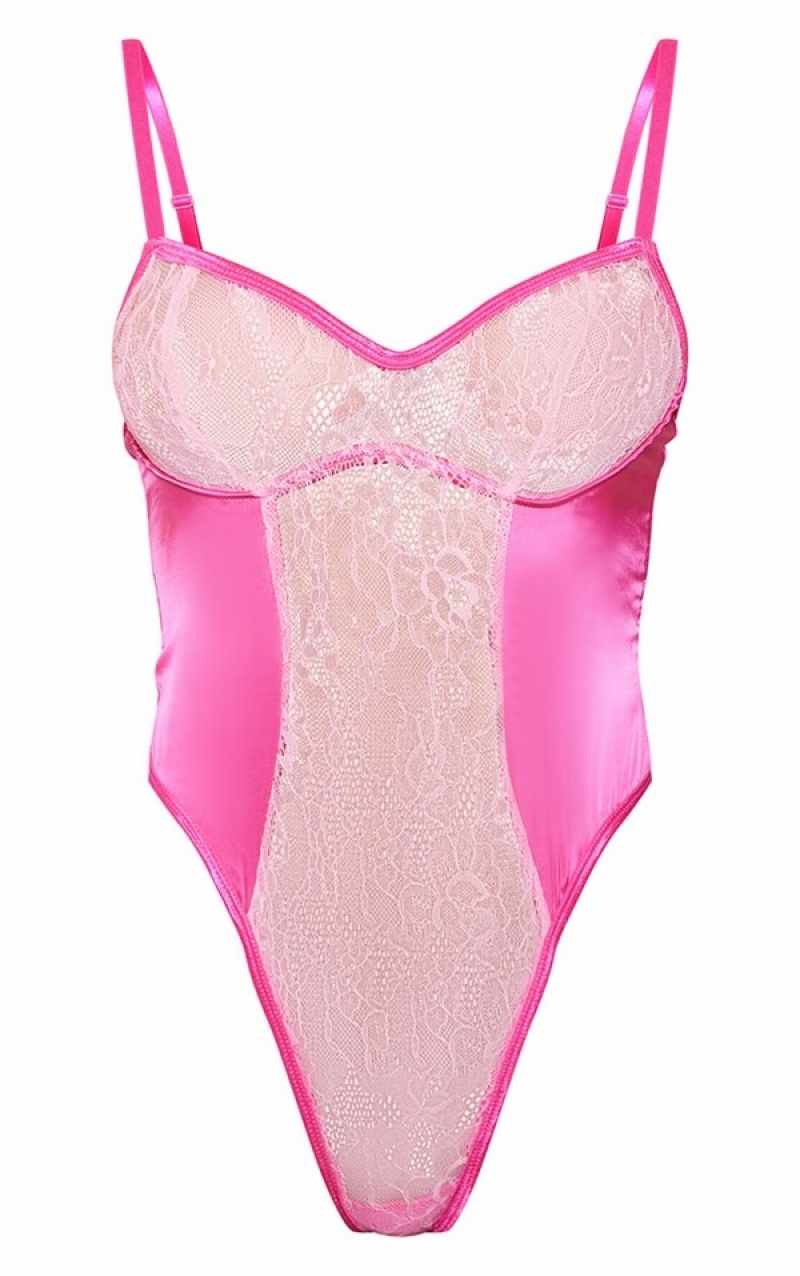 Lenjerie Pretty Little Thing Satin Dantela Panel Detail Roz | ZYJV53124