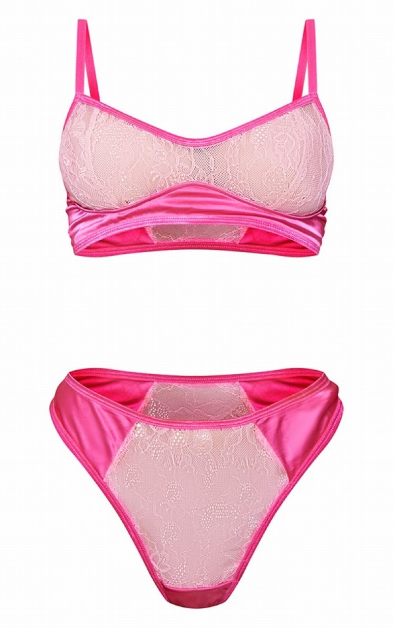 Lenjerie Pretty Little Thing Satin Dantela Panel Detail Roz | EDQI75416