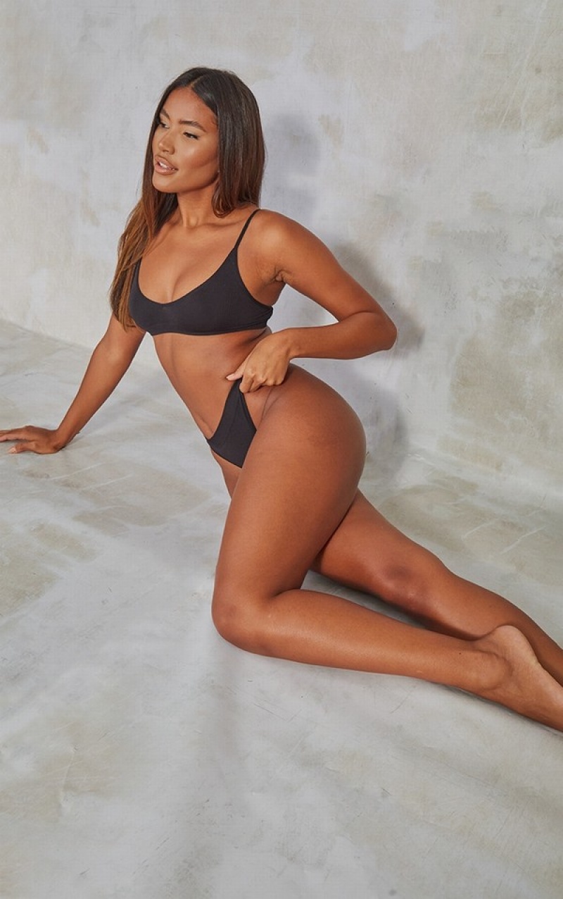 Lenjerie Pretty Little Thing Seamless Rib Scoop Neck 3 Pack Negrii | ZCSY51023