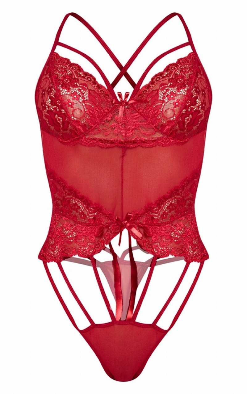 Lenjerie Pretty Little Thing Strapping Detail Dantela Body Rosii | XUDG82917