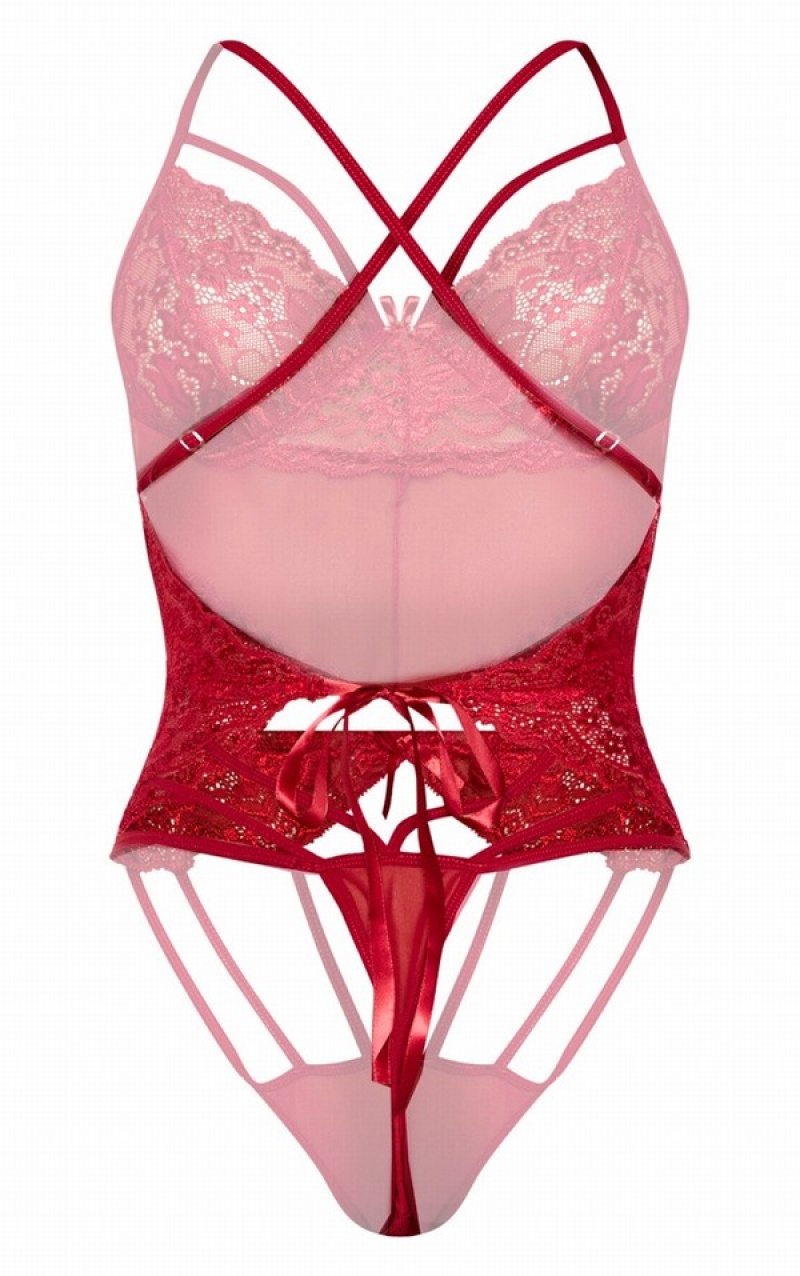 Lenjerie Pretty Little Thing Strapping Detail Dantela Body Rosii | XUDG82917