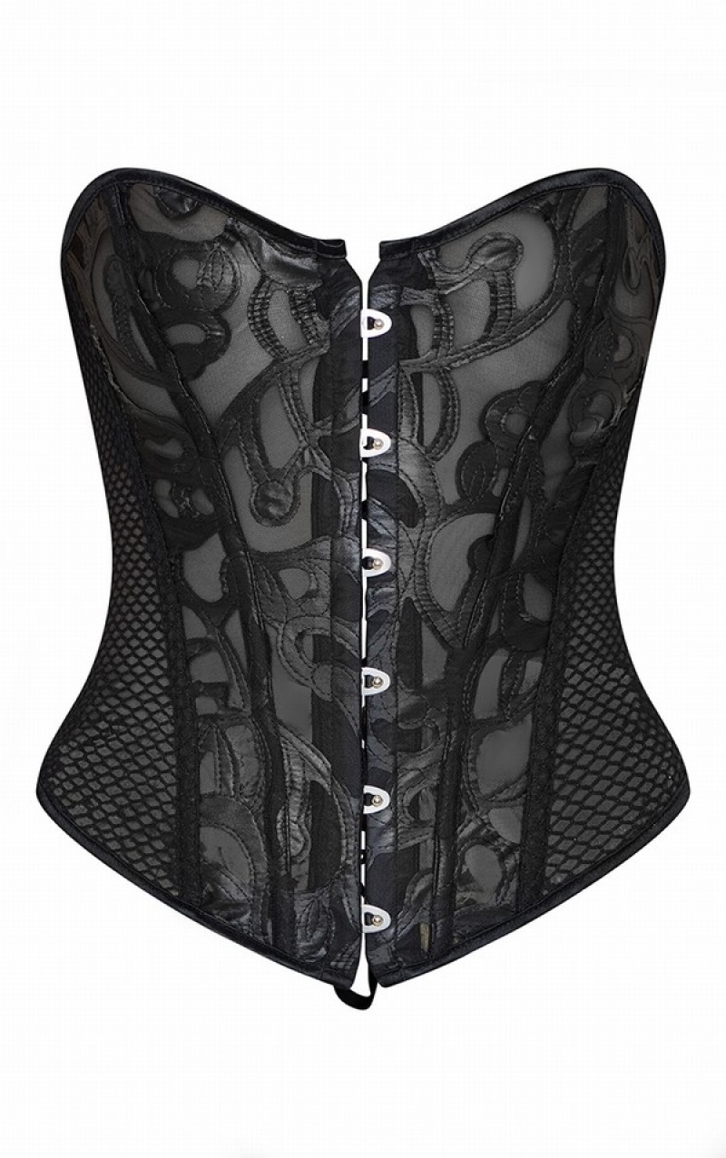 Lenjerie Pretty Little Thing TextuMesh Ribbon Back Corset Negrii | LGUQ86390