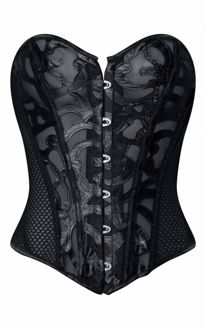 Lenjerie Pretty Little Thing TextuMesh Ribbon Back Corset Negrii | LGUQ86390