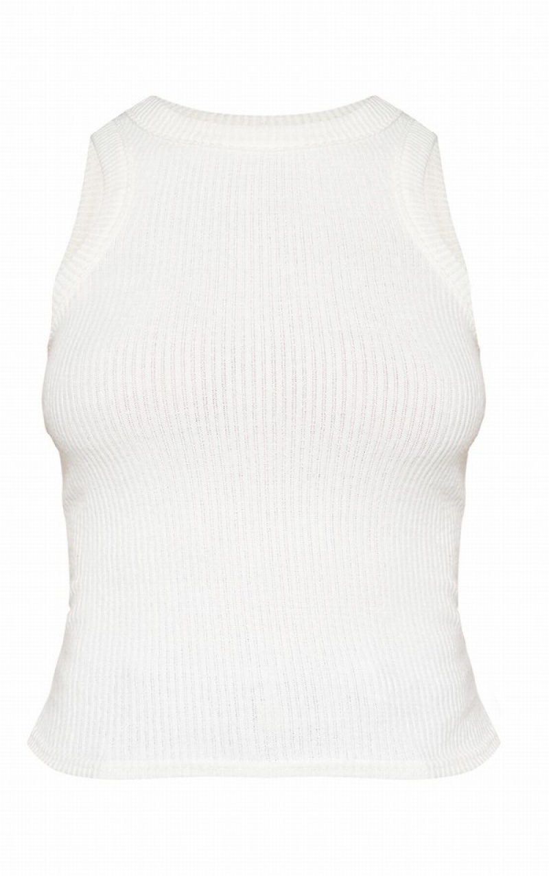 Maiouri Pretty Little Thing Brushed Rib Racer Neck Fara Maneci Albi | VZTH24179