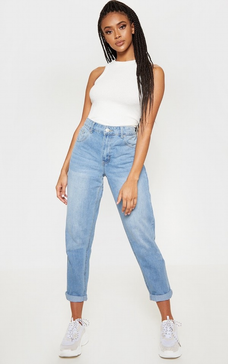 Maiouri Pretty Little Thing Brushed Rib Racer Neck Fara Maneci Albi | VZTH24179