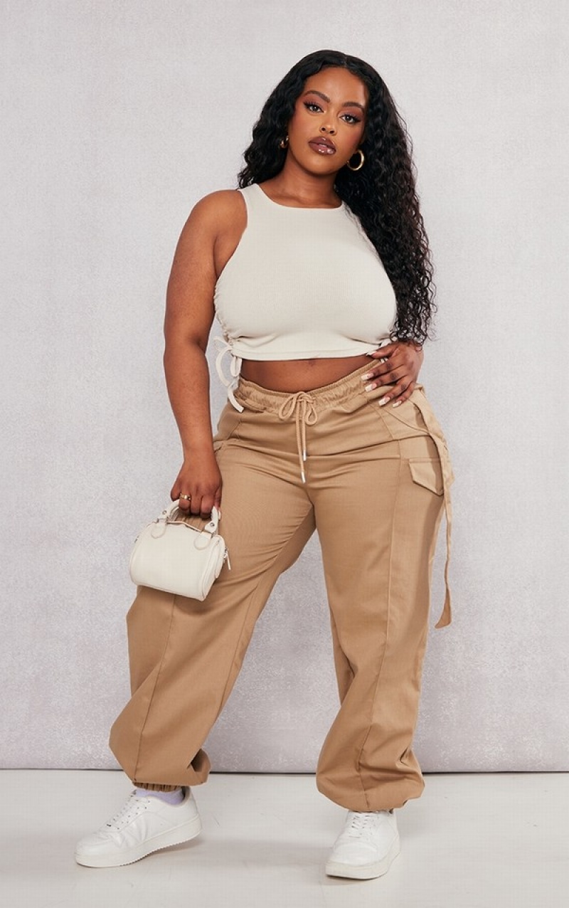 Maiouri Pretty Little Thing Plus Stone Rib Ruched Drawstring Side Crop Gri | QJPO04627
