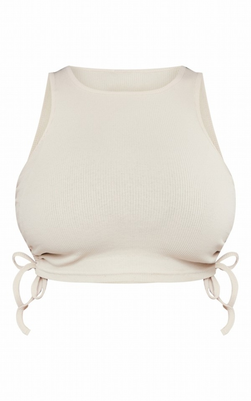 Maiouri Pretty Little Thing Plus Stone Rib Ruched Drawstring Side Crop Gri | QJPO04627