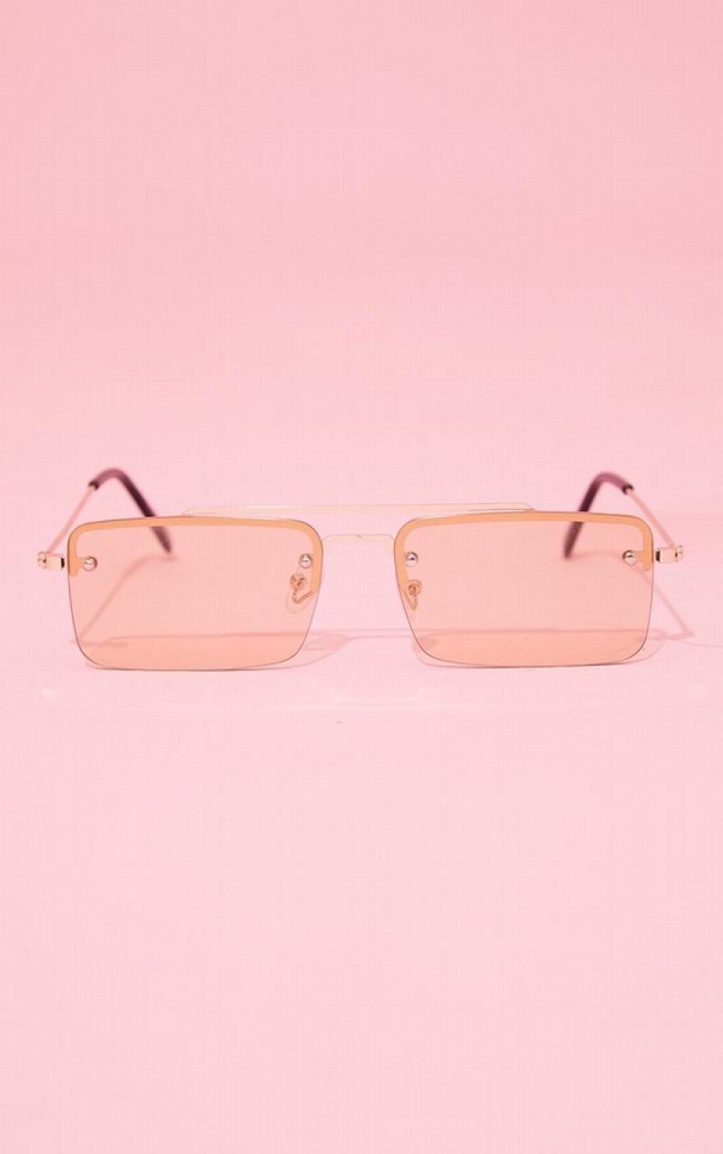 Ochelari de Soare Pretty Little Thing Aviator Rectangular Maro | WRSQ78064