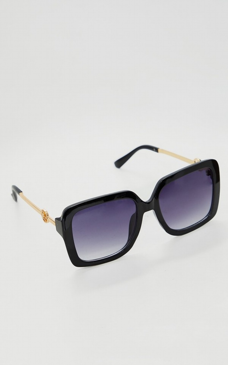 Ochelari de Soare Pretty Little Thing Blacknded Oversized Square Negrii | LSJE34270