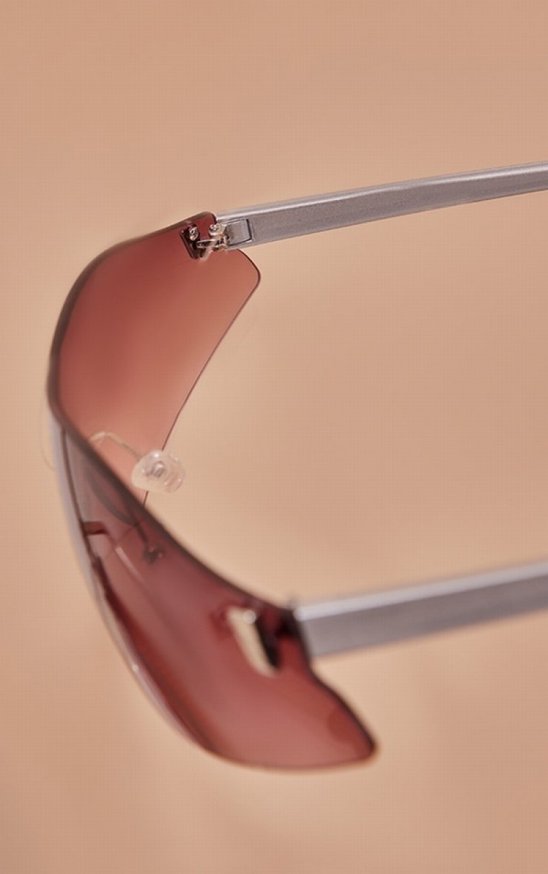Ochelari de Soare Pretty Little Thing Curved Frameless Visor Maro | GVWC80627