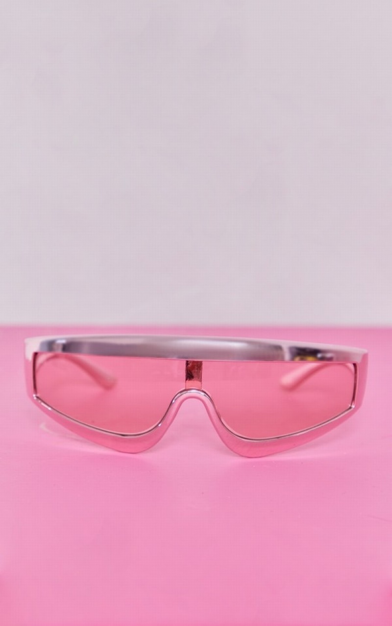 Ochelari de Soare Pretty Little Thing Curved Metallic Frame Visor Roz | PDEU07935