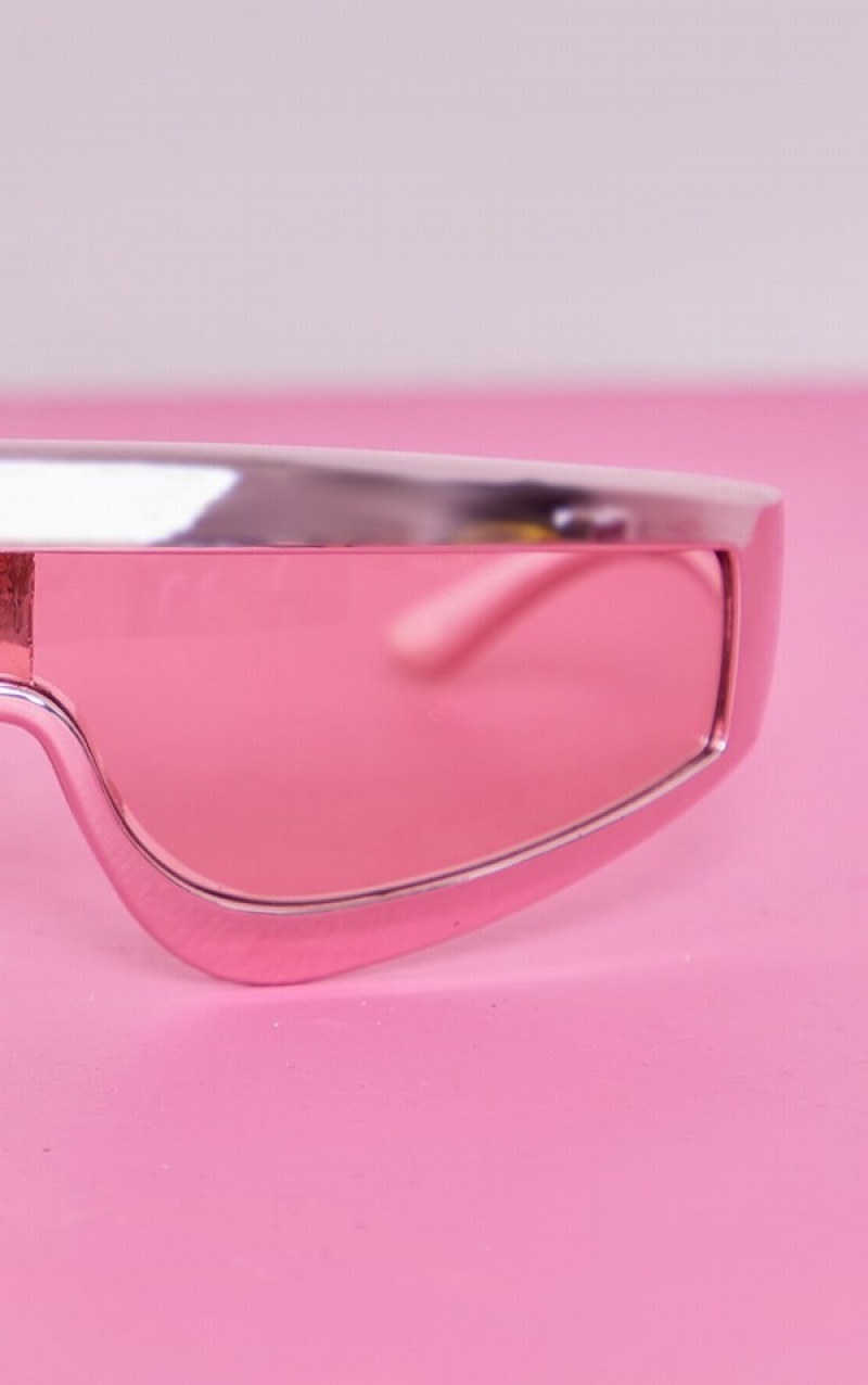 Ochelari de Soare Pretty Little Thing Curved Metallic Frame Visor Roz | PDEU07935